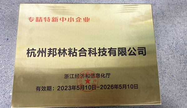 熱烈祝賀杭州邦林粘合科技有限公司榮獲國家專精特新中小企業(yè)稱號(hào)